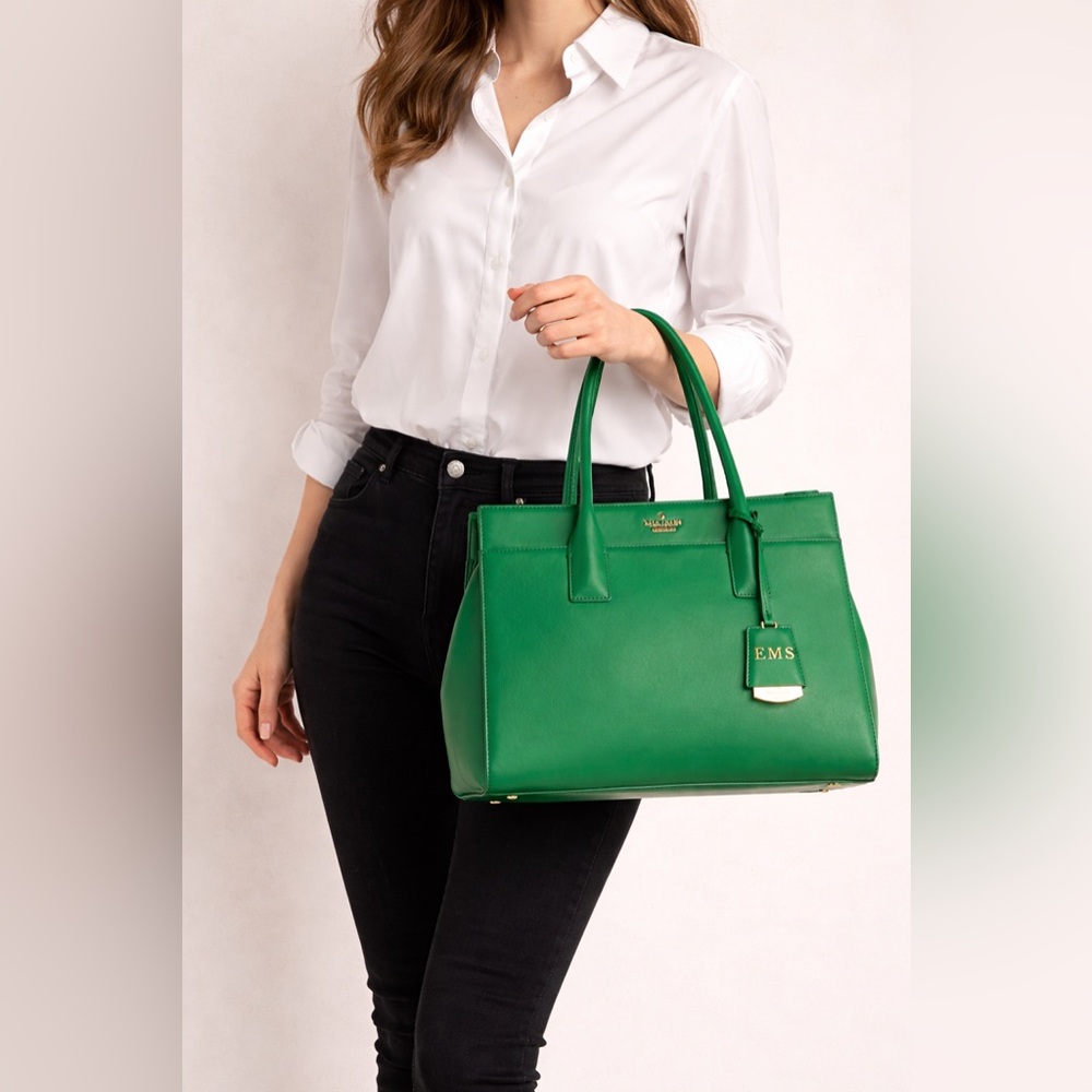 Kate Spade Green Lucca Leather Structured Tote Bag |
| Monogram Tag